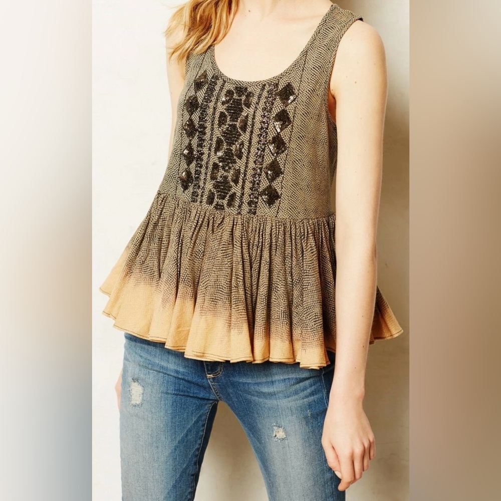 Anthropologie Akemi + Kin Anaphora Sequin Ombré Peplum Bead Top size M